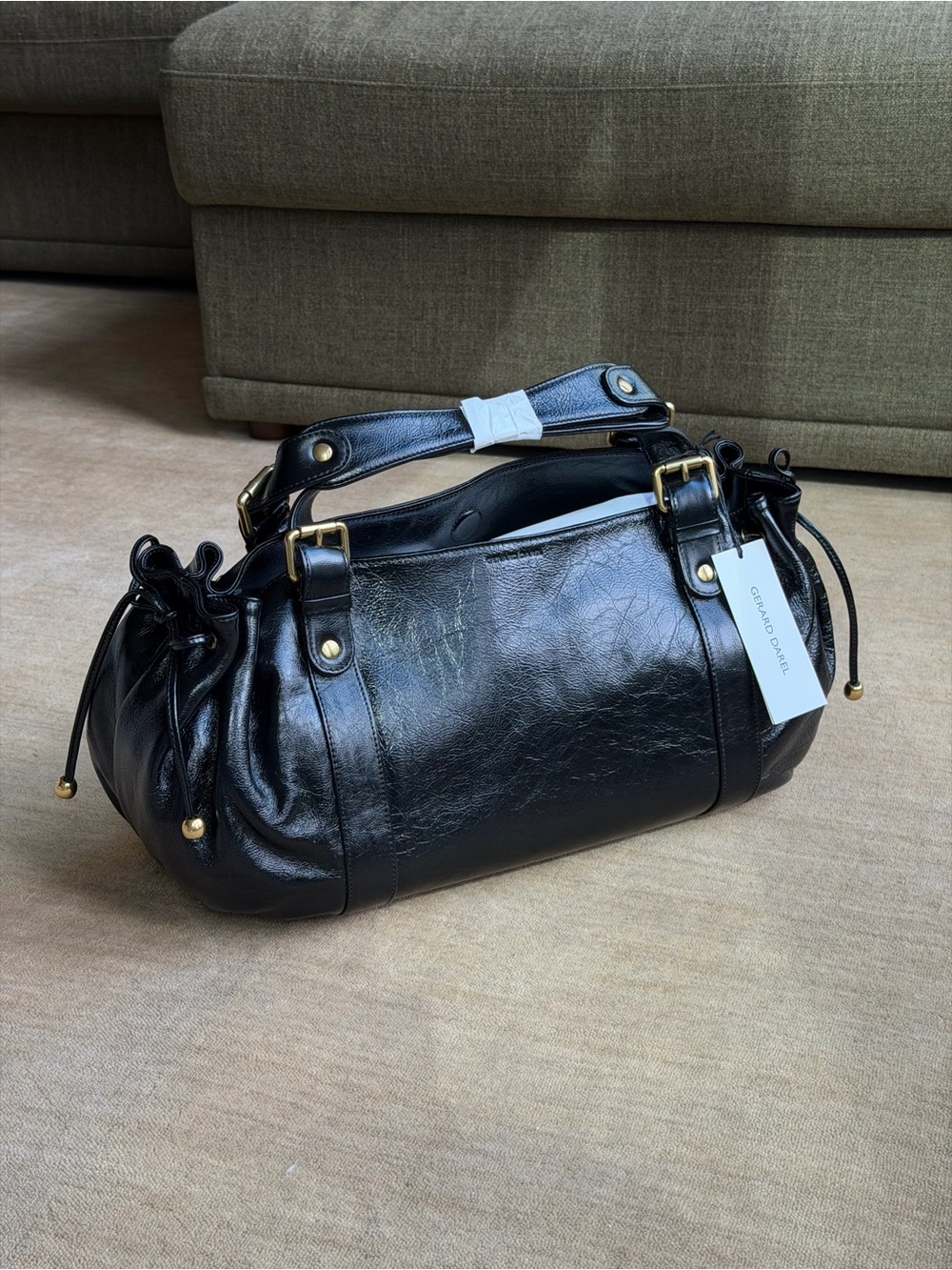 Gerard Darel Black Crinckle Effect Leather Shoulder Bag